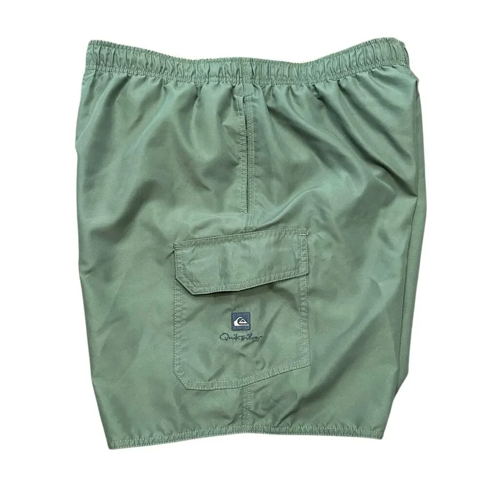 Quiksilver Men’s Waterman Green Swim Trunks‎ Size XL Cargo Pockets Y2K